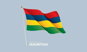 Mauritius flag waving at the flagpole. Vector 3D