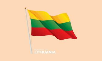 Lithuania national flag waving at the flagpole. Vector 3D