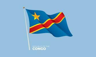 Congo flag waving at the flagpole. Vector 3D