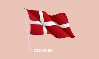 Denmark flag waving at the flagpole. Vector 3D