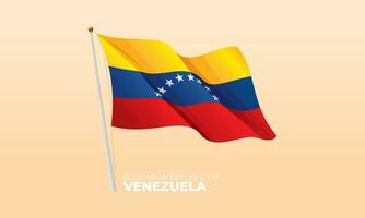 Venezuela flag waving at the flagpole. Vector 3D