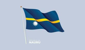 Nauru flag waving at the flagpole. Vector 3D