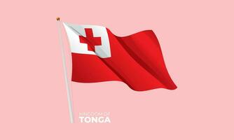 Tonga flag waving at the flagpole. Vector 3D