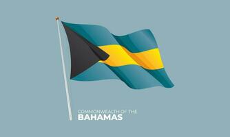 Bahamas flag waving at the flagpole. Vector 3D