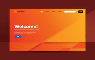 Landing page template with triangle geometry shape on orange background for website home page vector