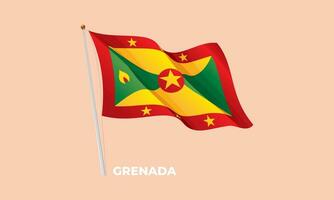 Grenada national flag waving at the flagpole. Vector 3D