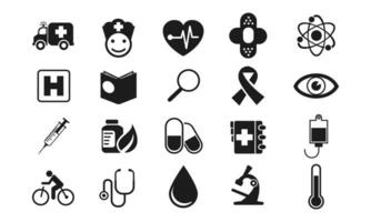 conjunto médico salud icono. sólido glifo estilo icono vector