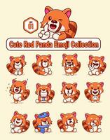 Set of cute red panda character in various poses sticker vector cartoon illustration