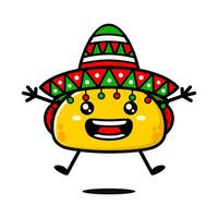 Cute Tacos Cartoon Character With Sombrero Hat vector