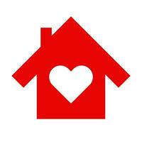 Red house icon with heart symbol. Vector. vector