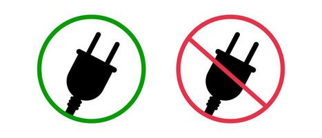 Charging prohibited and chargeable outlet icons. Plug availability icon set. Vector. vector