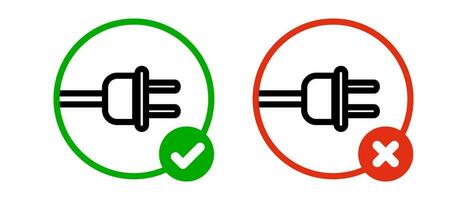 toma de corriente utilizar permitido y toma de corriente indisponible icono colocar. toma de corriente fracaso. vector. vector