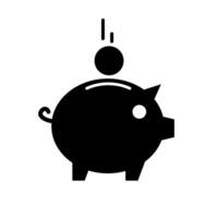 Piggy bank silhouette icon at the moment of putting money in the piggy bank. Savings. Vector. vector