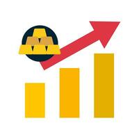 Gold price increase. Gold bars and increasing bar graph icon. Vector. vector