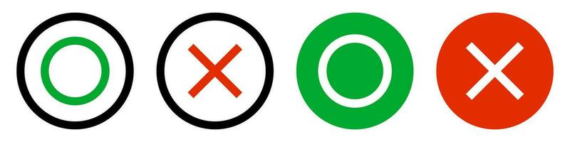 Various circles and cross mark icons set. Correct and incorrect. Vectors. vector