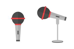 Icon set of modern hand microphone and hand microphone with microphone stand. Concert and podcast. Vector. vector