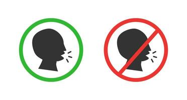 Talking prohibition and permission icon set. Conversation restrictions. Vectors. vector