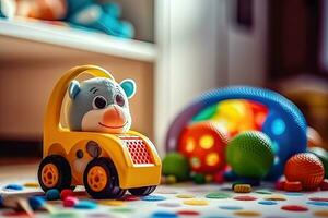 Tiempo de juego en abundancia - vistoso juguetes abundar en el para niños habitación - generativo ai foto