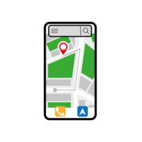 GPS navigation map, smartphone map application and red pinpoint on screen, app search map navigation, isolated on online maps background png