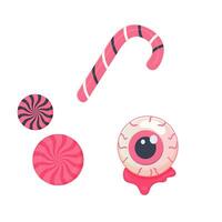 Pink Halloween candy set and eye, vector