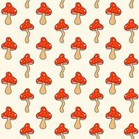 Retro 70s 60s 80s Hippie Groovy mushrooms fly agarics seamless pattern. Vector illustration. Boho style background.
