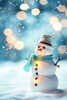 Jolly Snowman in a Bokeh Fantasy - Generative AI photo