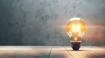 Idea Spark - Glowing Light Bulb on a table - Generative AI photo