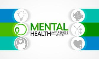 Mental Health Week is observed every year in October, A mental illness is a health problem that significantly affects how a person feels, thinks, behaves, and interacts with other people. vector