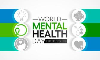 Mental Health day is observed every year on October 10, A mental illness is a health problem that significantly affects how a person feels, thinks, behaves, and interacts with other people. vector