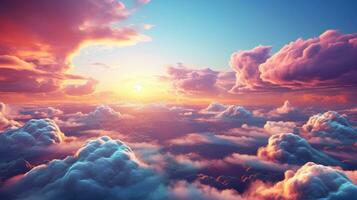Aerial view White clouds in blue sky. Top. View from drone. Aerial bird's eye. Aerial top view cloudscape. Sky background, Generative AI illustration photo