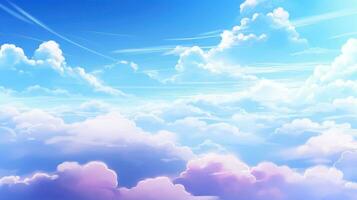 aéreo ver blanco nubes en azul cielo. cima. ver desde zumbido. aéreo aves ojo. aéreo parte superior ver paisaje de nubes cielo fondo, generativo ai ilustración foto