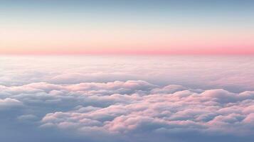 aéreo ver blanco nubes en azul cielo. cima. ver desde zumbido. aéreo aves ojo. aéreo parte superior ver paisaje de nubes cielo fondo, generativo ai ilustración foto