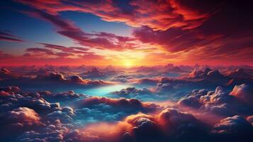 Aerial view White clouds in blue sky. Top. View from drone. Aerial bird's eye. Aerial top view cloudscape. Sky background, Generative AI illustration photo