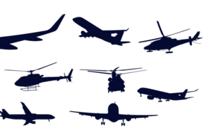 Airplane silhouette illustration set , Aircraft illustration, Plane silhouette, Jet clipart, Aviation Silhouette, Transportation Travel Flight Flying silhouette, Aeronautics silhouette, takeoff png