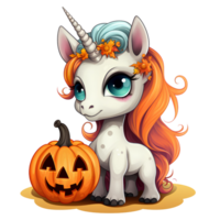 unicorn halloween pumpkin ai generate png