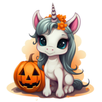 unicorn halloween pumpkin ai generate png