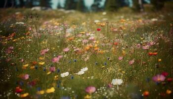 Vibrant colors blossom in nature tranquil meadow, a generative beauty generated by AI photo