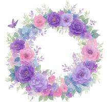 Vintage flower wreath frame on white photo