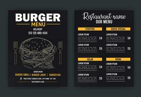 Burger Restaurant Menu Layout With Restaurant cafe menu template design on chalkboard background vector illustration