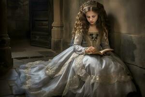 Pretty princess reading holy bible book. photo