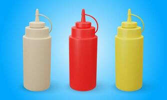 3D render of bottle with sauce for fast food. Mustard. Bright Illustration in cartoon, plastic, clay 3D style. Isolated on a white background. vector