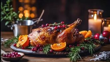 A Feast for the Senses - Irresistible Roasted Duck on a Festive Table - photo