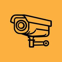 Security camera. CCTV surveillance system. Monitoring, guard equipment, burglary or robbery prevention. Vector illustration isolated on yellow background.