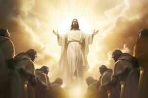 Glorious ascension of Jesus Christ. Rising with Faith to Join Heavenly Realm photo