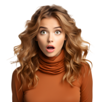 Half body portrait of a woman with shocked expression isolated on transparent background,man with shocked expression ,generative ai png