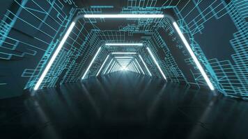 Tunnel and neon with blue background, 3d rendering. video