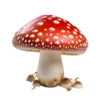 poisonous mushroom isolated on transparent background ,red and white mushroom with white speckled pattern ,generative ai png