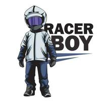 racer boy with helmet cartoon vector illustration