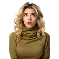 Half body portrait of a woman with shocked expression isolated on transparent background,man with shocked expression ,generative ai png