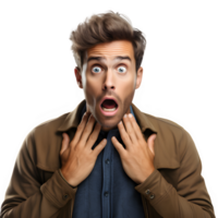 Half body portrait of a man with shocked expression isolated on transparent background,man with shocked expression ,generative ai png